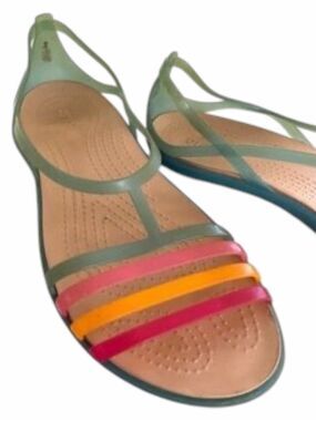 Crocs Isabella Green Multicolor Strappy T-Strap Jelly Sandals Women’s Size 10